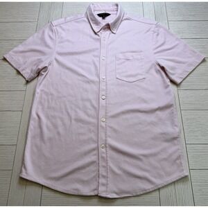 Banana Republic Men's M Pink Slim Fit Pique Knit SS Button Up Shirt Preppy 90s